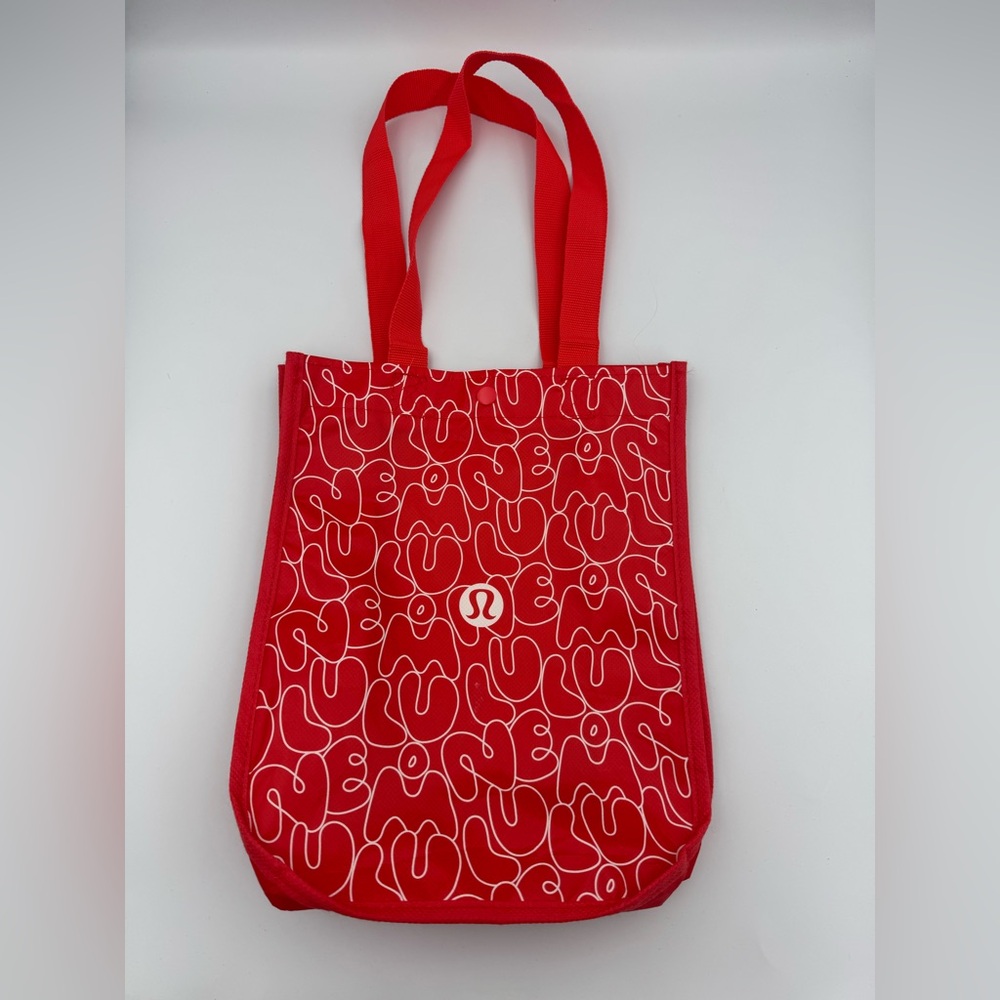Lululemon Red Reusable Tote Bag Small Lunch Shopping Bubble Logo
